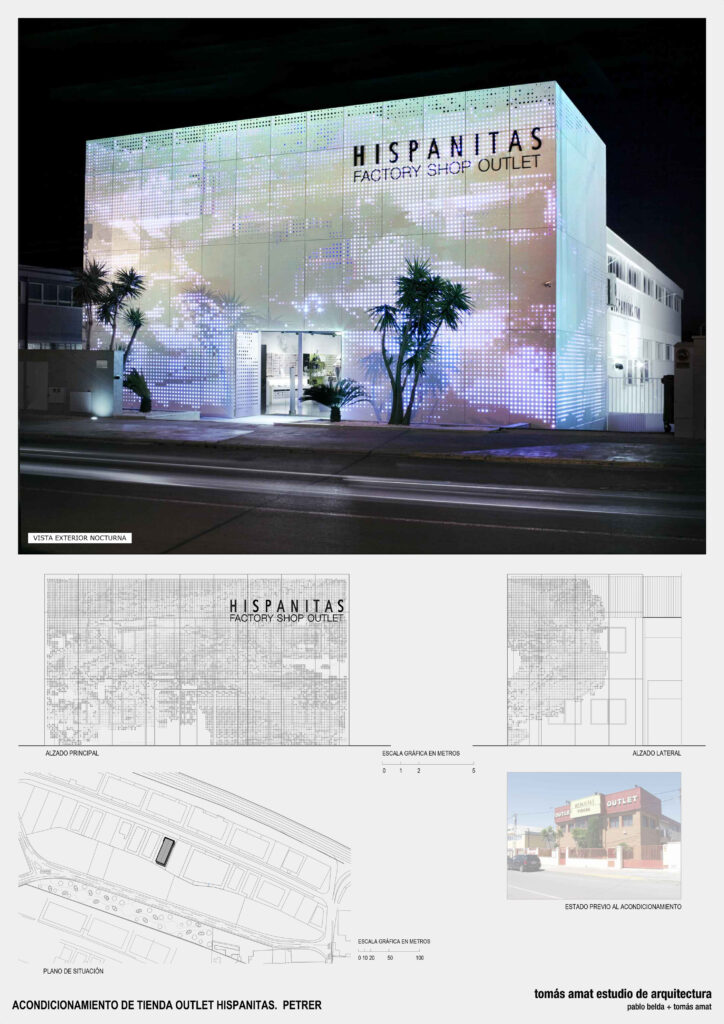 Fachada nocturna outlet Hispanitas Petrer · panel