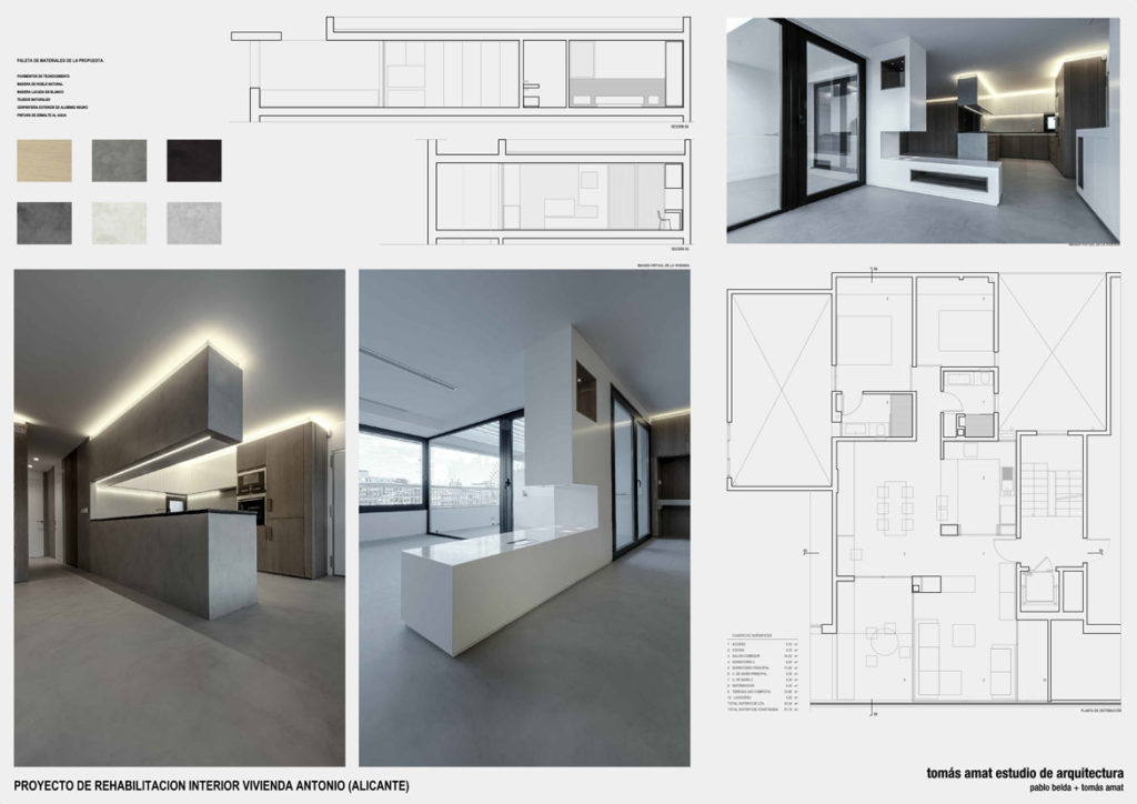 Vivienda Julia Antonio · Panel 1 con planos y cocina