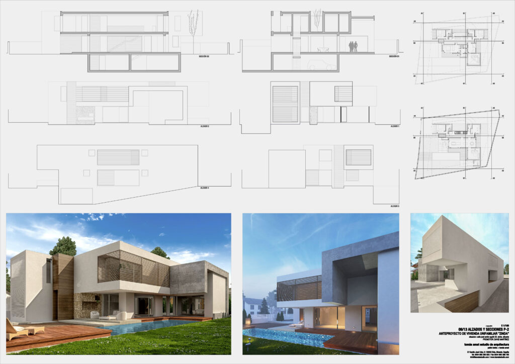 Casa ZuV — panel 2, alzados y secciones