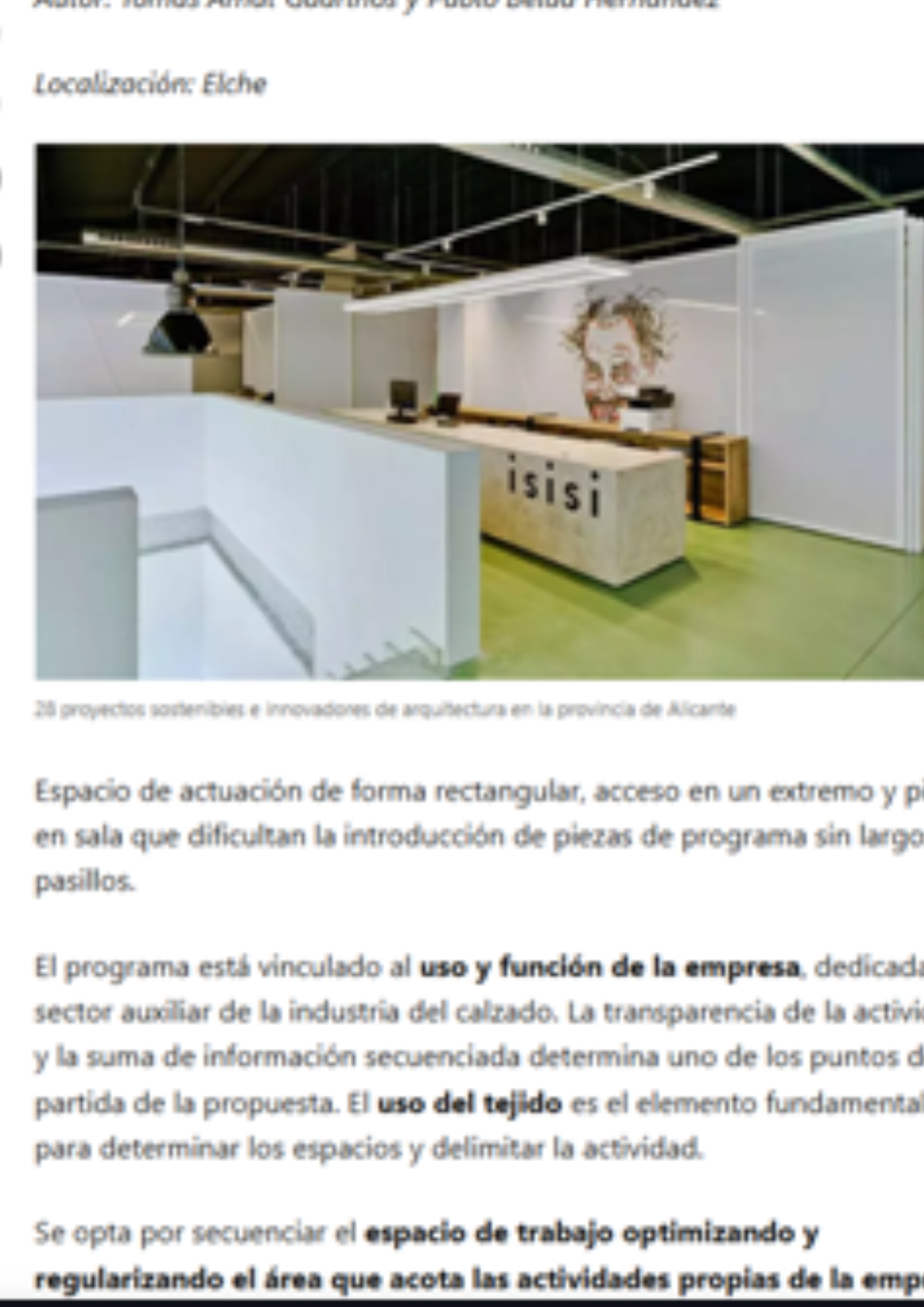 Recepción y mostrador de Tecnocemento de las oficinas ISISI en Torrellano, Elche, proyecto de tamatestudio