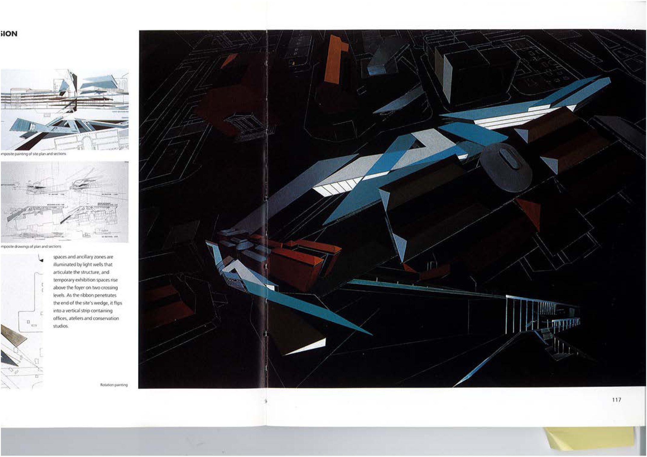 Páginas de la monografía con la propuesta de Zaha Hadid para la ampliación del Museo del Prado, en cuyo equipo figura Tomás Amat.