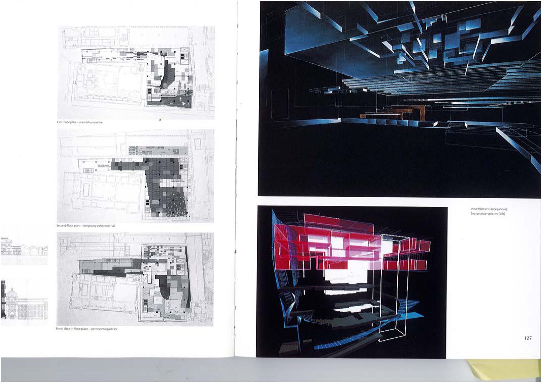 Páginas de la monografía dedicadas a la extensión del Victoria & Albert Museum de Zaha Hadid, proyecto en cuyo equipo de diseño participó Tomás Amat.